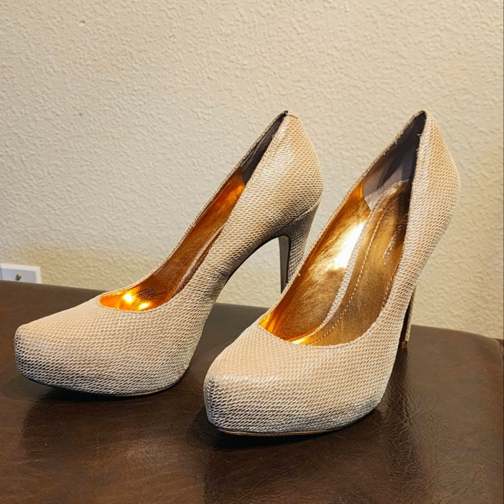 BCBGeneration Fishnet Nude Heels